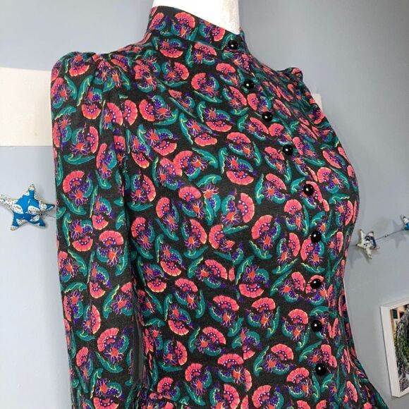 Cora’s Closet, Vintage Button Front High Neck Peplum Style Midi Dress Women’s 6 - Picture 3 of 9